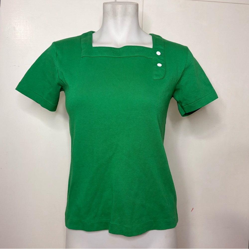 Vintage 80s Stamford Green Square Neck Top with Button Detail